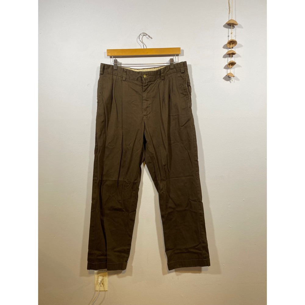 Brown Bills Khakis Pleated Cotton Chino Trousers Cuffed 34 Mens